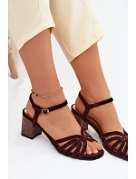 Sametové dámské sandály na podpatku D&A SR61-0102 čokoládové