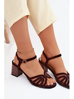 Sametové dámské sandály na podpatku D&A SR61-0102 čokoládové