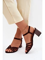 Sametové dámské sandály na podpatku D&A SR61-0102 čokoládové