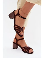 Sametové dámské sandály na podpatku D&A SR61-0102 čokoládové