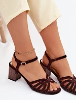 Sametové dámské sandály na podpatku D&A SR61-0102 čokoládové