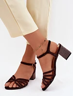 Sametové dámské sandály na podpatku D&A SR61-0102 bordó