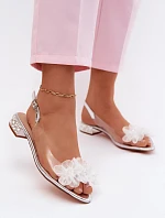 Průhledné sandály s krystaly a síťkovými květinami D&A MR61-9006 stříbrné