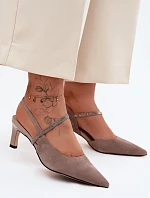 Kožené Semišové Sandály Na Podpatku S Ozdobeným Páskem D&A CR61-3048 Béžové