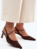 Kožené semišové sandály na podpatku se zdobeným páskem D&A CR61-3048 Čokoládové