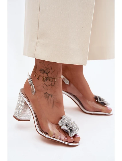 Průhledné Sandály na Podpatku S  Stříbrné model 22140783 - D&A