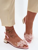 Průhledné sandály s krystaly a síťkovými květinami D&A MR61-9006 Růžové