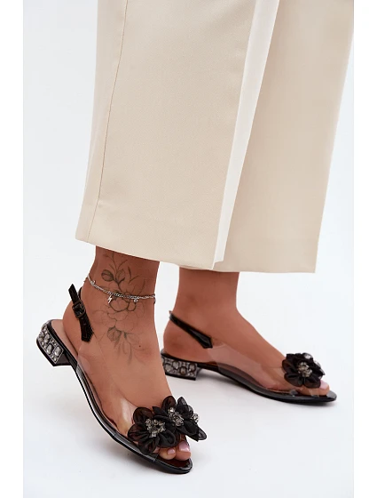 Průhledné sandály s krystaly a květinami  Černé model 22140881 - D&A