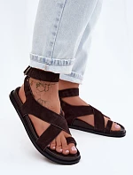 Plochá sandály z přírodního semiše D&A CR61-3049 Čokoládové