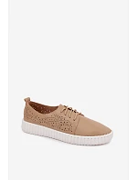 Dámské perforované polobotky s šněrováním tmavě béžové Pearla