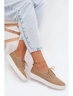 Dámské perforované polobotky s šněrováním tmavě béžové Pearla