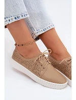 Dámské perforované polobotky s šněrováním tmavě béžové Pearla