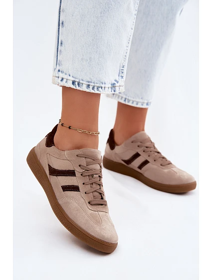 Kožené Semišové Dámské Tenisky Zazoo N1176S2 Tmavě Béžové