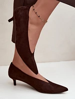 Kožené lodičky s kitten heel v čokoládové barvě Nuretta