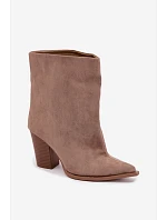 Dámské kotníkové boty na podpatku s špičatou špičkou khaki model 22318838 - Boto