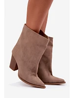 Dámské kotníkové boty na podpatku s špičatou špičkou khaki model 22318838 - Boto