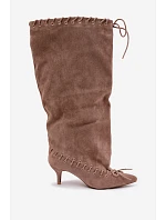 Kozačky s kitten heel z semiše s ozdobným šněrováním béžové Juletta Kozačky s kitten heel z semiše s ozdobným šněrováním béžové Juletta
