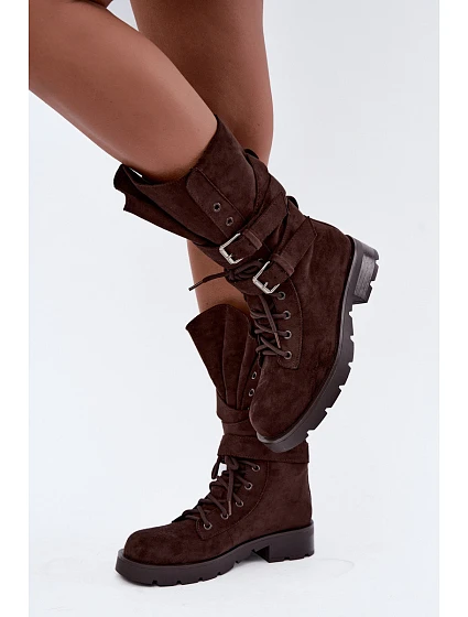 Zateplené workery s přezkami Hnědé model 22349185 - Boto