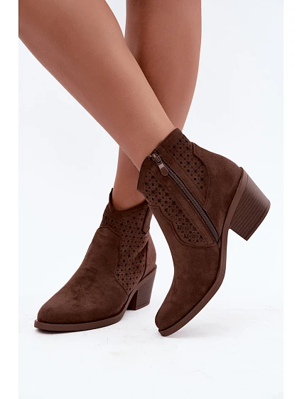 Kožené boty na podpatku s hnědé model 22366525 - S.Barski Kožené boty na podpatku s hnědé model 22366525 - S.Barski