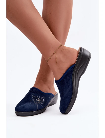 Dámské pantofle s vyšívaným  Tmavě modré model 22368075 - Inblu