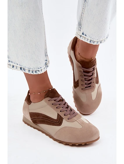 Dámské kožené semišové barefoot tenisky model 22368264 béžové - Zazoo Dámské kožené semišové barefoot tenisky model 22368264 béžové - Zazoo