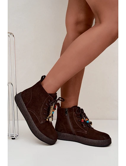Dámské kožené semišové kotníkové boty s hnědé model 22368320 - Artiker Dámské kožené semišové kotníkové boty s hnědé model 22368320 - Artiker