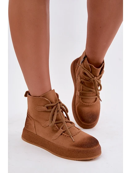 Zateplené kožené kozačky z přírodního  Camel model 22368341 - Artiker