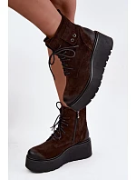 Zazoo 60499 semišové dámské kotníčkové boty na platformě a na podpatku s podšívkou čokoládové