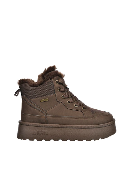 Dámské zimní boty s šněrováním s kožešinou Big Star model 22386305 tmavě hnědé - Big Star Shoes Dámské zimní boty s šněrováním s kožešinou Big Star model 22386305 tmavě hnědé - Big Star Shoes