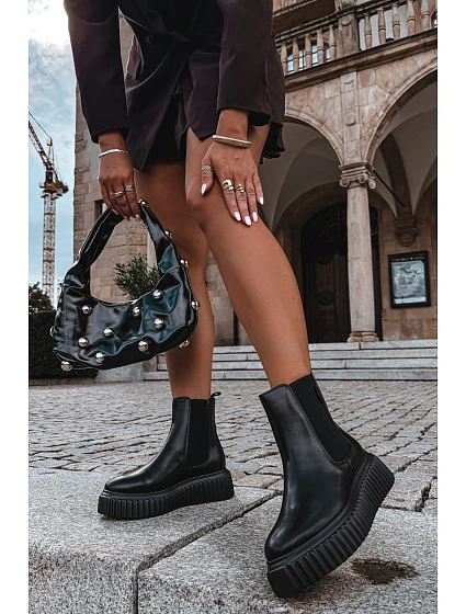 Dámské kožené kotníkové boty na platformě Big Star model 22386326 Černé - Big Star Shoes Dámské kožené kotníkové boty na platformě Big Star model 22386326 Černé - Big Star Shoes