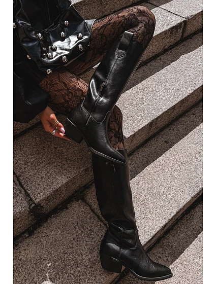 Dámské kožené kozačky na nízkém podpatku s vyhříváním Big Star model 22386438 Černé - Big Star Shoes Dámské kožené kozačky na nízkém podpatku s vyhříváním Big Star model 22386438 Černé - Big Star Shoes