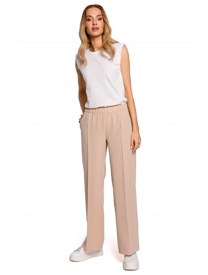 M570 Kalhoty s nařasenými nohavicemi - béžové