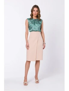 S343 Sukně áčkového střihu se zavinovacími detaily - béžová