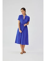 S366 Viskózové šaty se šňůrkou v pase - modré