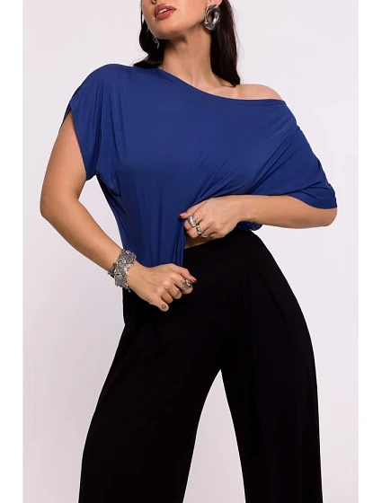 model 19670623 Kalhoty z viskózy s elastickým pasem černé - BeWear