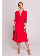 S404 Úpletové šaty s vázacím páskem - červené