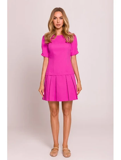 model 20970490 Džínové šaty se záhyby růžové - Moe