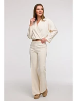 B296 Široké kalhoty s předními švy - vanilka