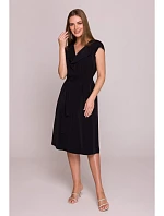 S411 Šaty bez rukávů s volánkovým výstřihem - černé