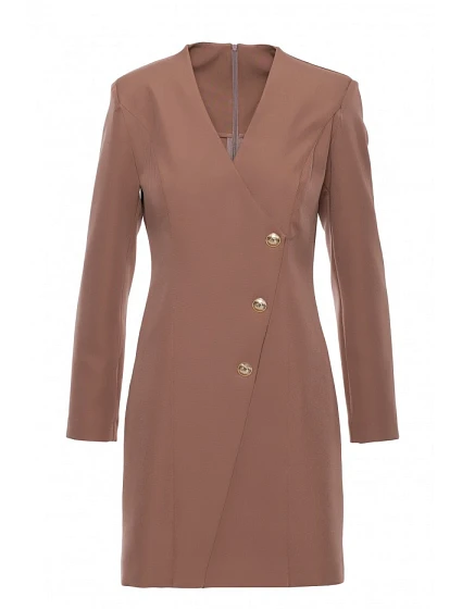 Šaty model 22313044 Blazer se zlatým knoflíkem – mocca - Moe Šaty model 22313044 Blazer se zlatým knoflíkem – mocca - Moe