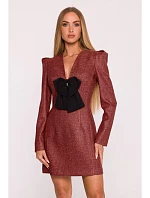 M869 Tvídové šaty s výstřihem do V - bordó