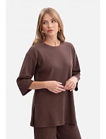 B301 Žebrovaný pletený top - hnědý