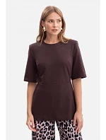 B305 Pletený top s peplum - tmavá čokoláda