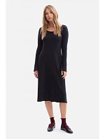 B308 Midi šaty z žebrového úpletu - černé