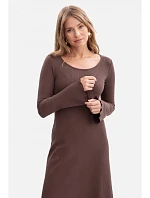 B308 Midi šaty z žebrového úpletu - hnědé