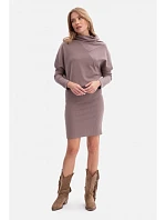 B309 Žebrový úplet blůzových šatů - kakao