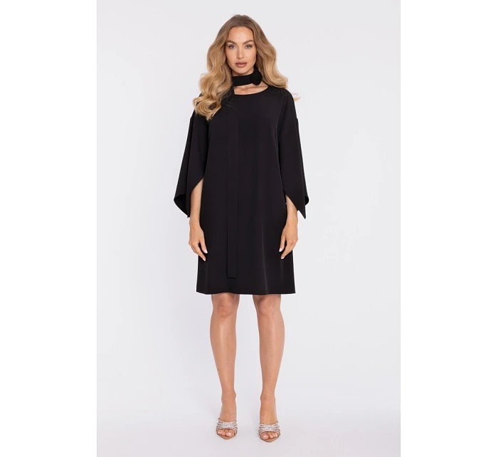 M908 Šaty s ozdobnými širokými rukávy - černé M908 Šaty s ozdobnými širokými rukávy - černé
