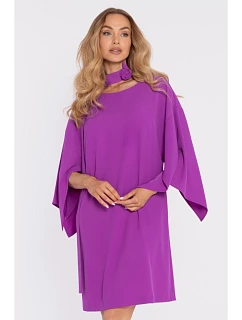 M908 Šaty s ozdobnými širokými rukávy - levandulové