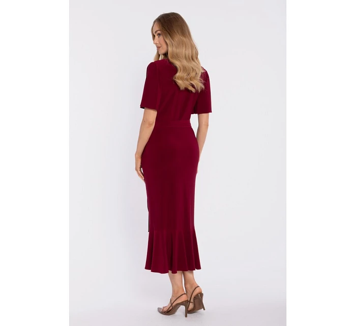 M912 Zavinovací midi šaty s volánem a řasením - bordó M912 Zavinovací midi šaty s volánem a řasením - bordó