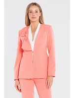 S432 Elegantní sako s ozdobnou mašlí - lososově růžové